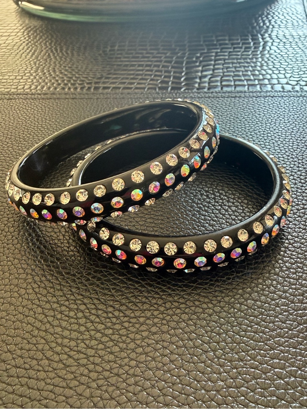 Black Crystal-Accented Bangle Bracelet Set